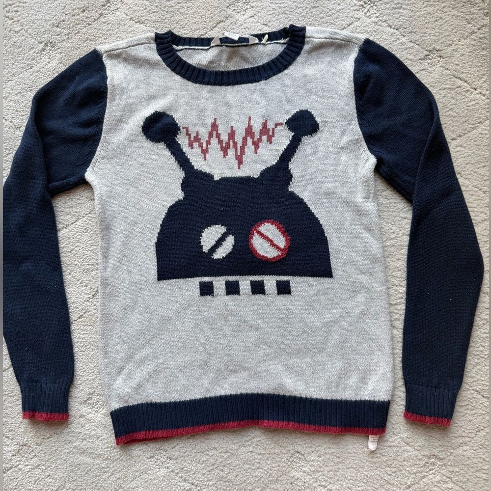 Petite Lem alien knitted color block sweater for boys size 6/7